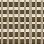 A fabric pattern detail in a gridded check pattern in brown, cream and mauve. 