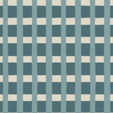 A fabric pattern detail in a gridded check pattern in cream and turqoise blue. 