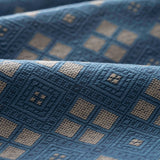 Close-up of blue fabric with geometric pattern