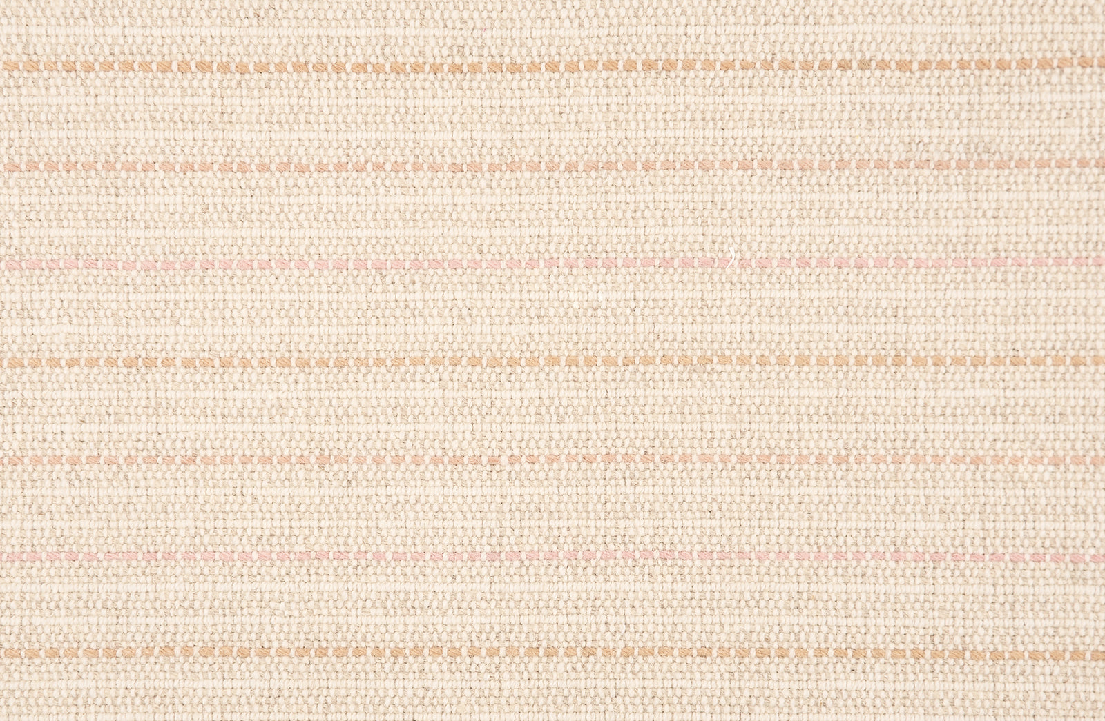 Broadloom carpet with a cream field and widely spaced dashed stripes in shades of pink.