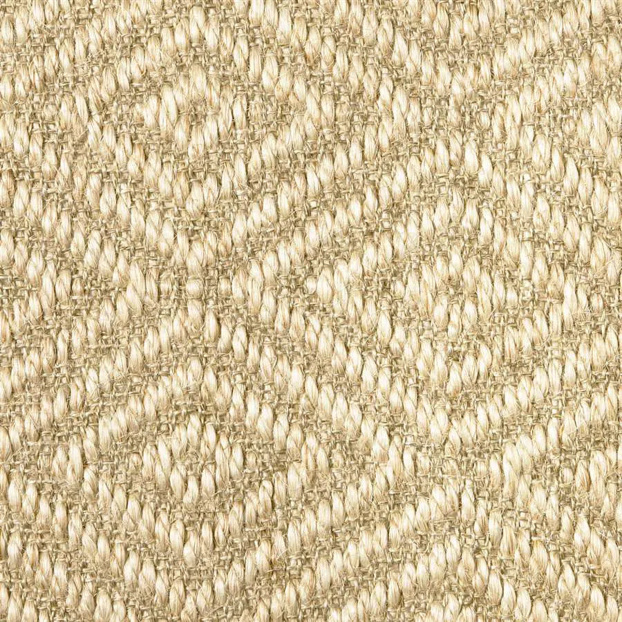 Close-up of a textured natural fibre woven diamond pattern rug in beige. 