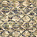Handwoven rug detail in a lattice stripe design in blue, green, beige