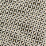 Detail of woven fabric in a geometric grid print in yellow and brown on a cream field.