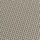 Detail of woven fabric in a geometric grid print in yellow and brown on a cream field.