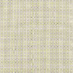 Woven fabric in a geometric grid print in yellow and blue on a tan field.