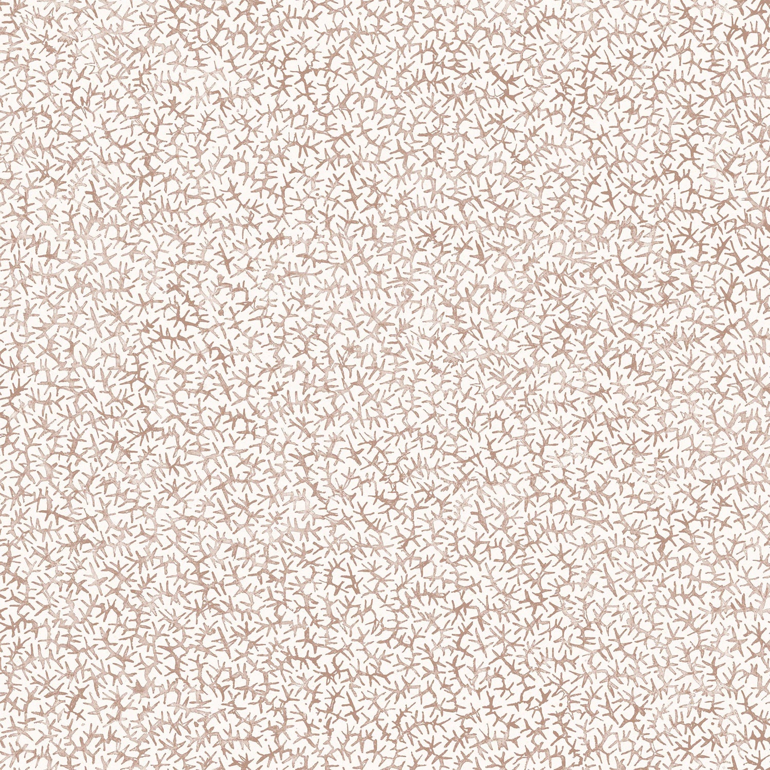 Wallpaper with small scale coral design in brown on white. 