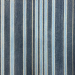 Detail of wallpaper in an irregular stripe print in shades of blue, gold and navy.