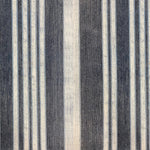 Detail of wallpaper in an irregular stripe print in shades of cream, blue and gray.