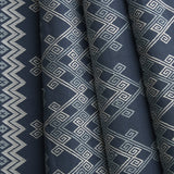 Navy fabric with geometric white pattern
