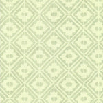 Detail of wallpaper in a geometric lattice print in shades of green.