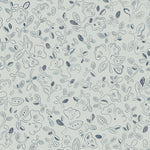 Patterned wallpaper with handsketched floral design in navy on light blue.