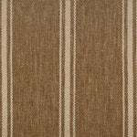 Outdoor broadloom carpet in a wide stripe in brown and creme. 