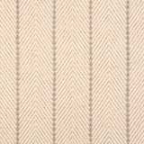 Broadloom carpet in a herringbone pattern in beige with a grey stripe accent.