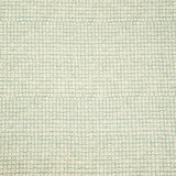 Detail of fabric in a textural basketweave print in teal on a cream field.