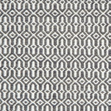 Detail of handwoven rug in an small scale geometric design in white and grey