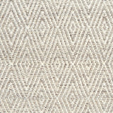 Flatwoven rug detail with a cream and grey diamond pattern.