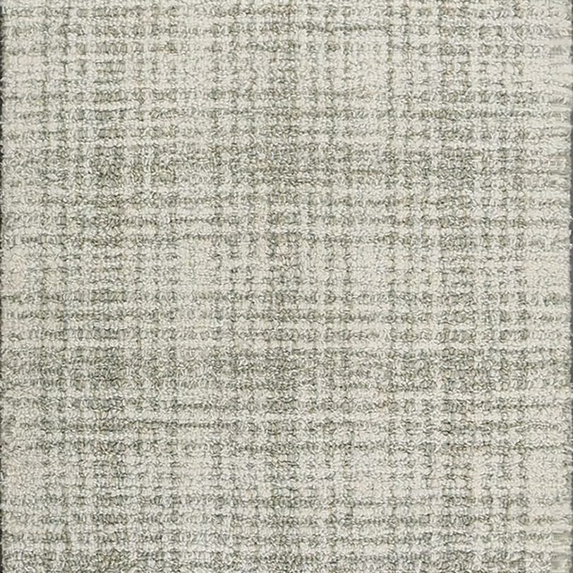 Broadloom carpet with subtle plaid pattern in cream and sage green.
