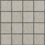 Broadloom carpet in a grey square grid with checkerboard stripes in shades of taupe.