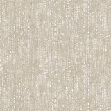 Painterly small-scale dashed dot print in white on a soft taupe watercolor field.