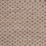 Handwoven rug with small scale diamond lattice in cream on a tan and brown field. 