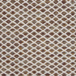 Handwoven rug with small scale diamond lattice in cream on a brown field. 