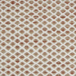 Handwoven rug with small scale diamond lattice in cream on a tan and tan and red field. 