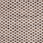 Handwoven rug with small scale diamond lattice in cream on a brown field. 