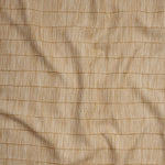 Close up of gently draped woven Indoor-Outdoor fabric with thin hand drawn stripe grid in ivory on tan.