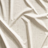 Close up of gently draped printed linen with thin hand drawn stripe grid in ivory on taupe.