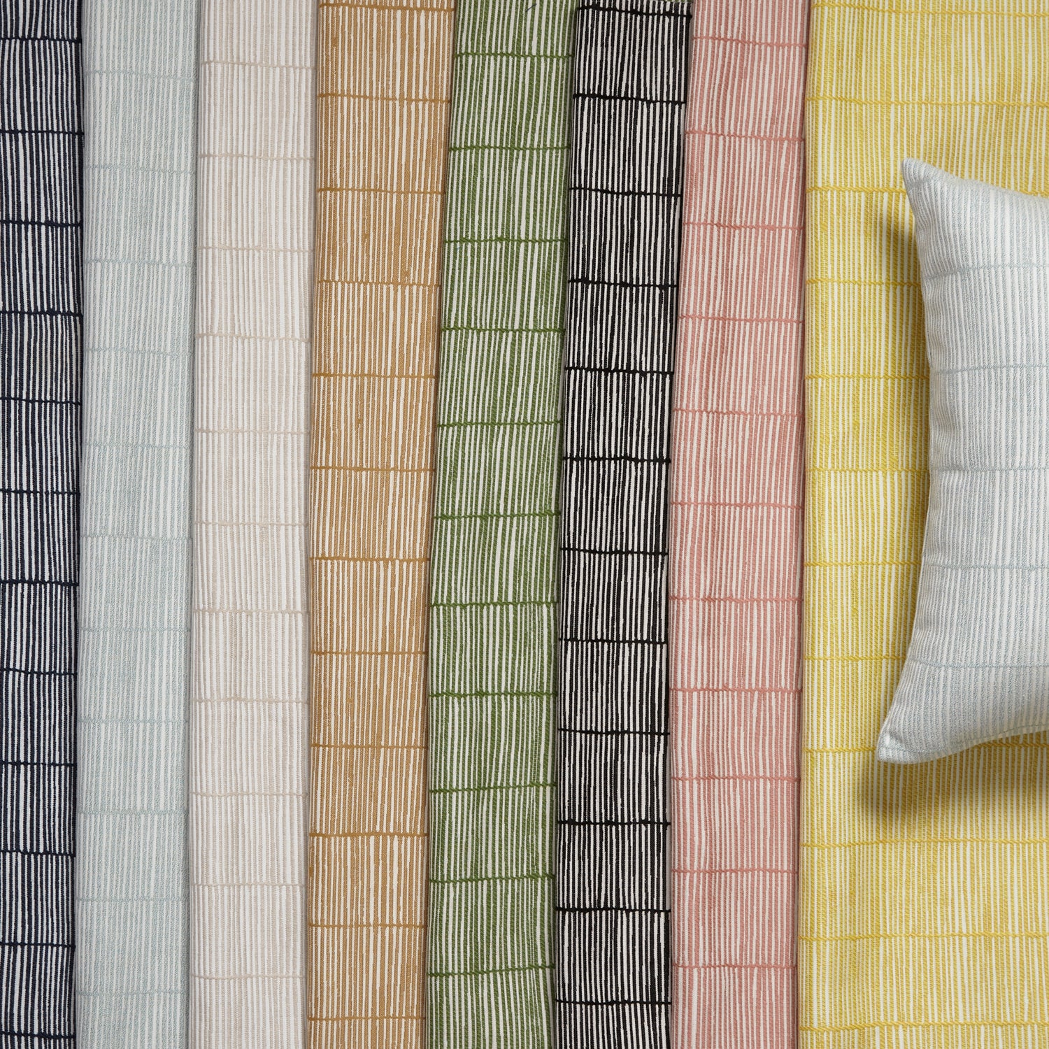 Gently draped fabric cuttings with a hand drawn broken stripe in various colors.
