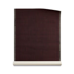 Roll of grasscloth with dashed striped grid in crimson on plum purple.
