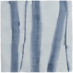 Sheet of hand-painted wallpaper with an irregular combed stripe pattern in navy on a white field.