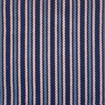Detail of a hand-woven cotton fabric in a stripe pattern in shades of purple, pink and blue.
