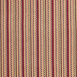 Detail of a hand-woven cotton fabric in an intricate gridded stripe pattern in shades of red, brown, yellow and cream.