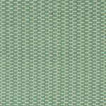 Detail of a hand-woven cotton fabric in a grid pattern in sage and teal.