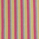 Detail of a hand-woven cotton fabric in a stripe pattern in shades of pink, yellow, red and brown.