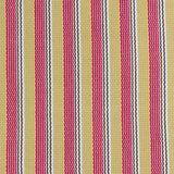 Detail of a hand-woven cotton fabric in a stripe pattern in shades of pink, yellow, red and brown.