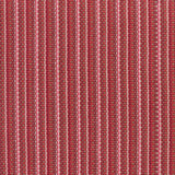 Detail of a hand-woven cotton fabric in an intricate stripe pattern in shades of pink, red and white.