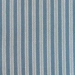 Detail of a hand-woven cotton striped fabric in blue, green cream and navy.