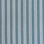 Detail of a hand-woven cotton striped fabric in blue, green cream and navy.