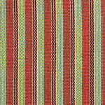 Detail of a hand-woven cotton fabric in a stripe pattern in shades of red, yellow, brown and green.