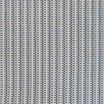 Detail of a hand-woven cotton striped fabric in blue, cream and navy.
