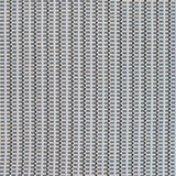 Detail of a hand-woven cotton striped fabric in blue, cream and navy.