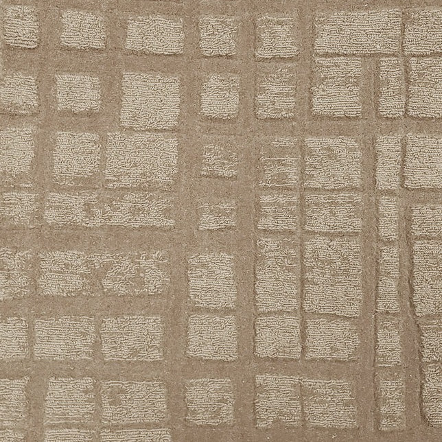 Broadloom carpet sample in a irregular plaid pattern in taupe