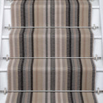 Striped flatweave runner in ivory  grey black and white on white staircase