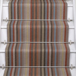 Striped flatweave runner in green and grey tan blue red and tan on white staircase
