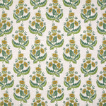 Pattern of green and yellow floral design on a white background