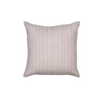 Square throw pillow with a repeating screen-printed leaf pattern in lilac on a cream field.