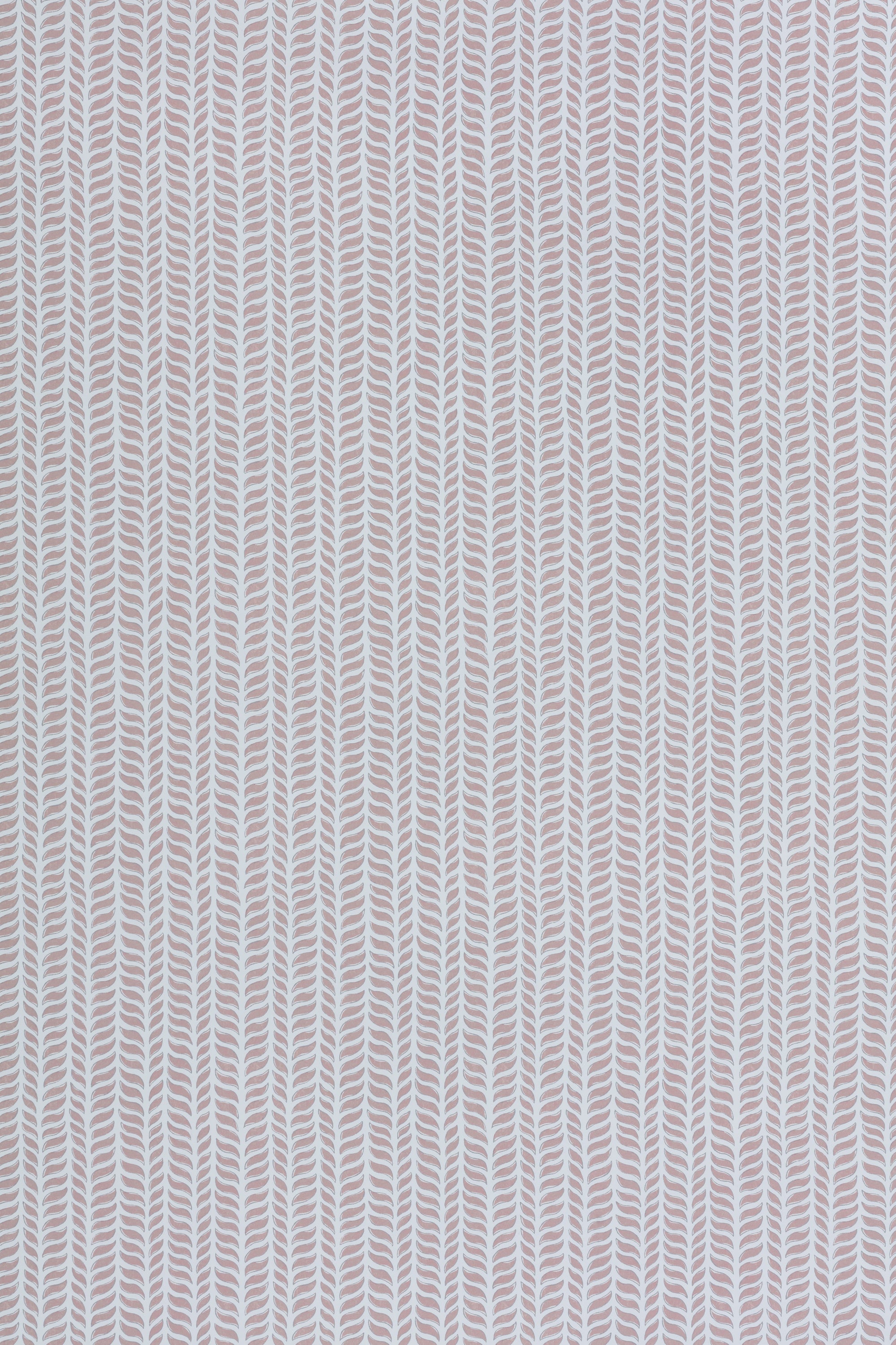 Wallpaper panel in a painterly herringbone print in mauve on a light blue field.