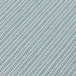 Detail of a wallpaper panel in a painterly herringbone print in turquoise on a light blue field.